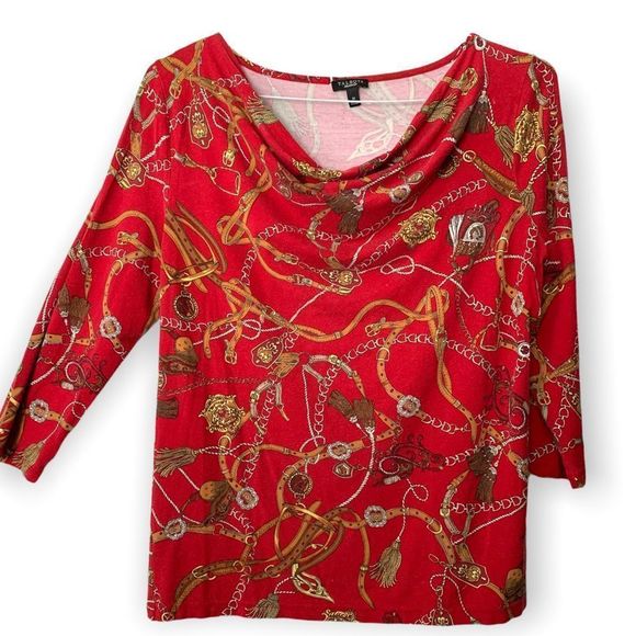 Talbots Red 3/4 Sleeves Cowboy Print Top M (A-021) - Picture 1 of 4